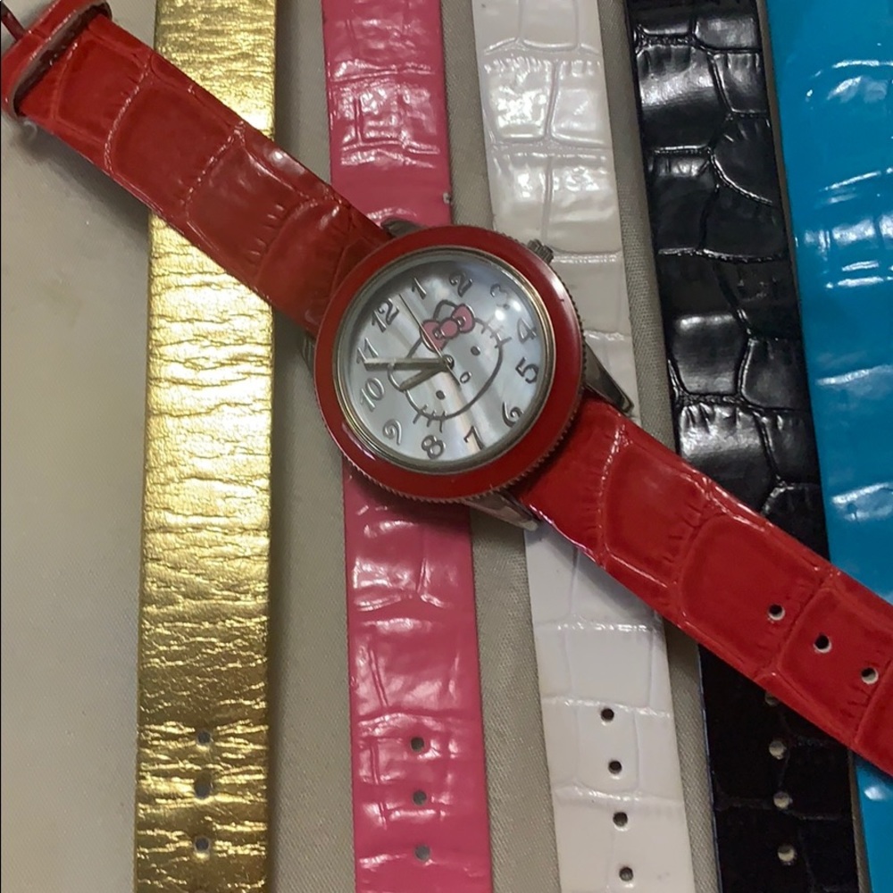Multi colored watch bands with hello kitty dial